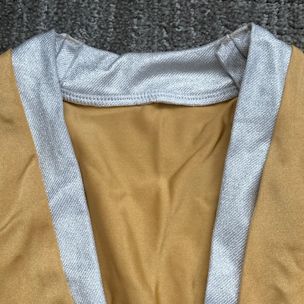 Kelle V-Neckline w/ Metallic Trim and Accented at Waistline
